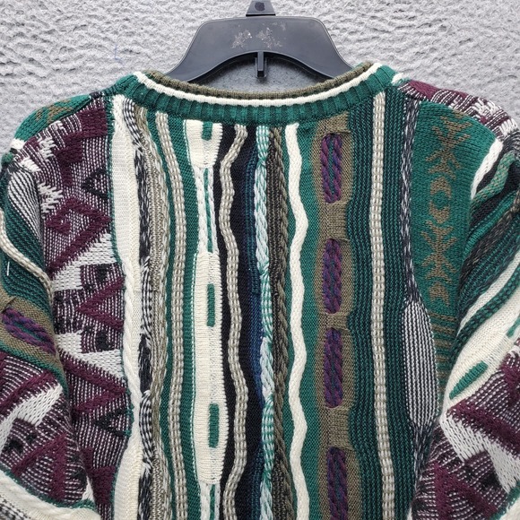 Le Tigre Sweater Mens L Multi Geometric 3D Knit Long Sleeve Crew Neck Pullover - Picture 11 of 12